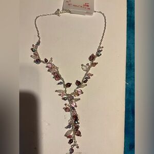 Chic Artisan multi Amethyst huesTeardrop and Silver Necklace vintage NEW lt#1